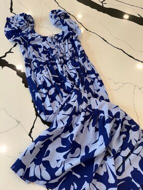 Nine West Navy and Light Blue Tie-Front maxi Dress L